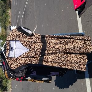 Sourpuss Leopard Print Fit-and-Flare Dress in Tan and Black